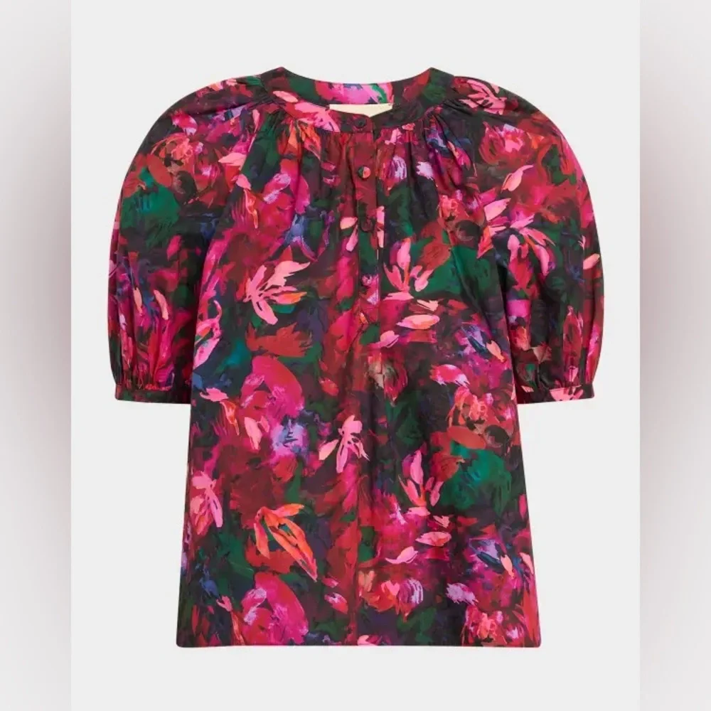 $290 Ulla Johnson Vienne Floral Puff-Sleeve Blouse size 0